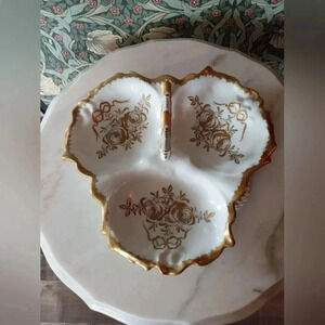 🇨🇵  Vintage Birks White Porcelain With Gold Handpainted Divided Serving Plate